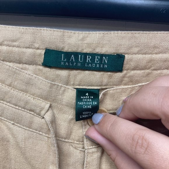 Lauren Ralph Lauren linen tan wide leg pull on pant 4 - Picture 6 of 8